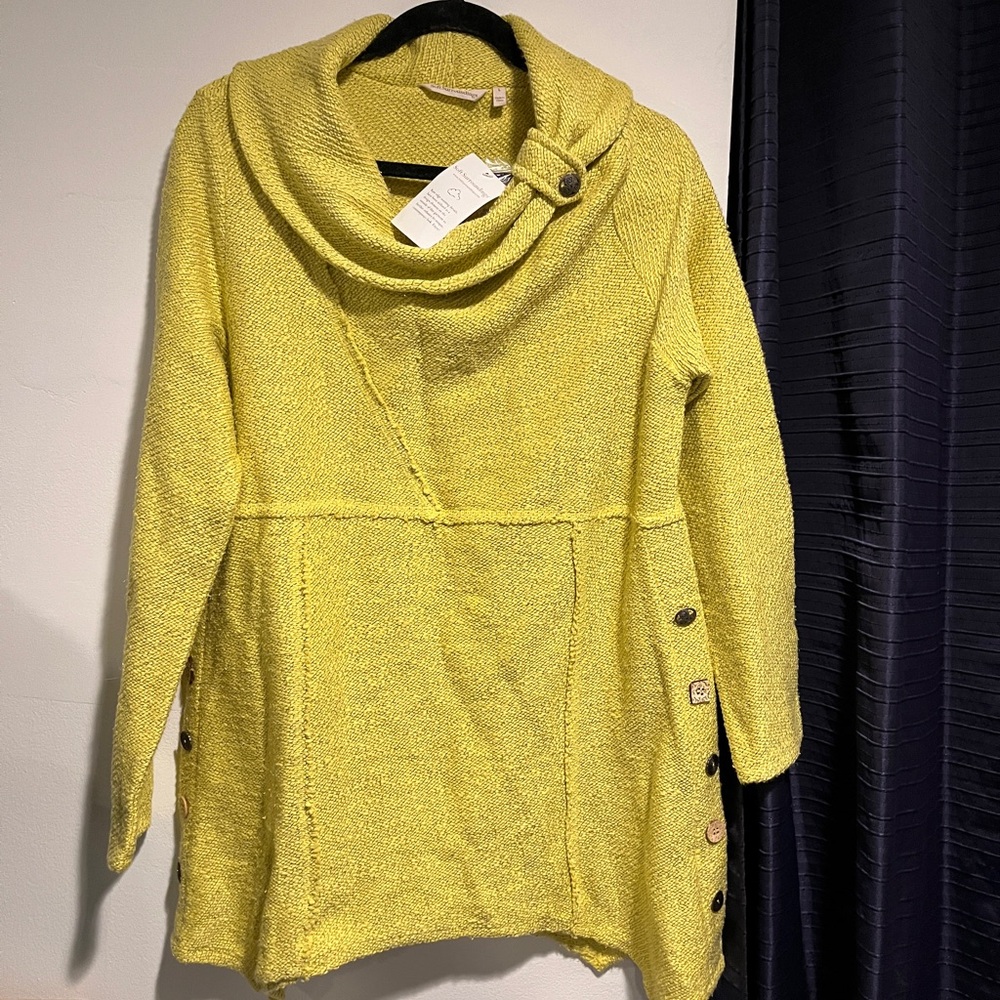 Soft Surroundings Yellow Cowl Neck Sweater with Button Details